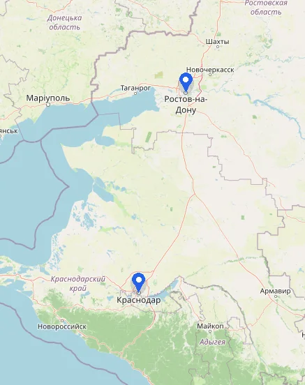 Карта Ростовской области и Краснодарского края
